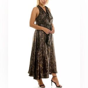 NWT Macy’s Taylor Sleeveless Halter Black and Brown Maxi Dress Size 12